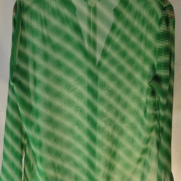WORTHINGTON Sheer Green and White Striped Blouse - Picture 7 of 7